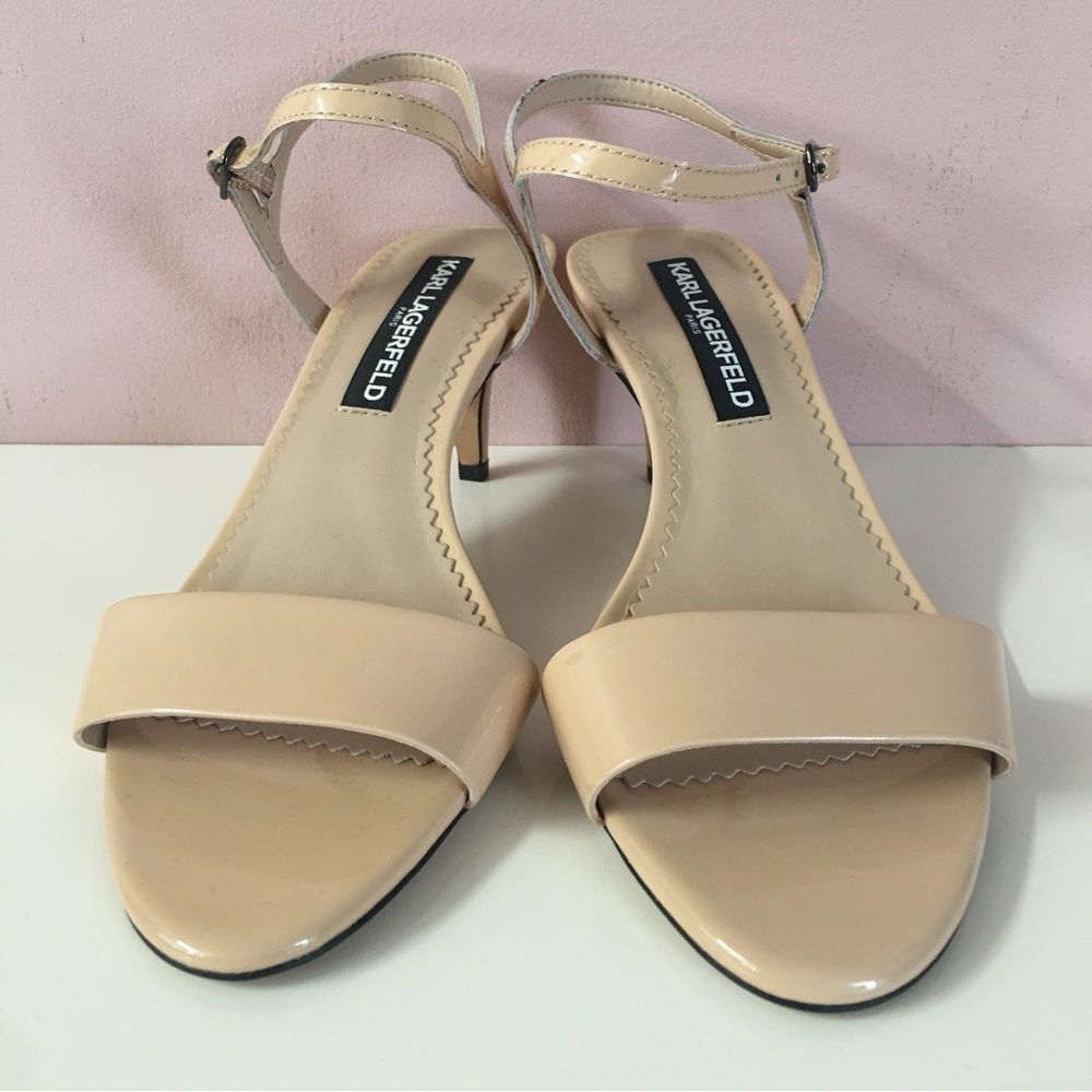 Karl Lagerfeld Nude Patent Leather Mid-Heel Sandals
